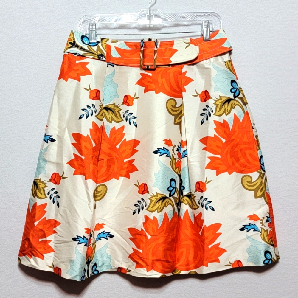 Talbots‎ Floral A-Line Skirt - Orange and Cream #736